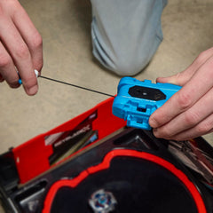 Beyblade X acceleration system boosts launch speed during hyperspeed starts.