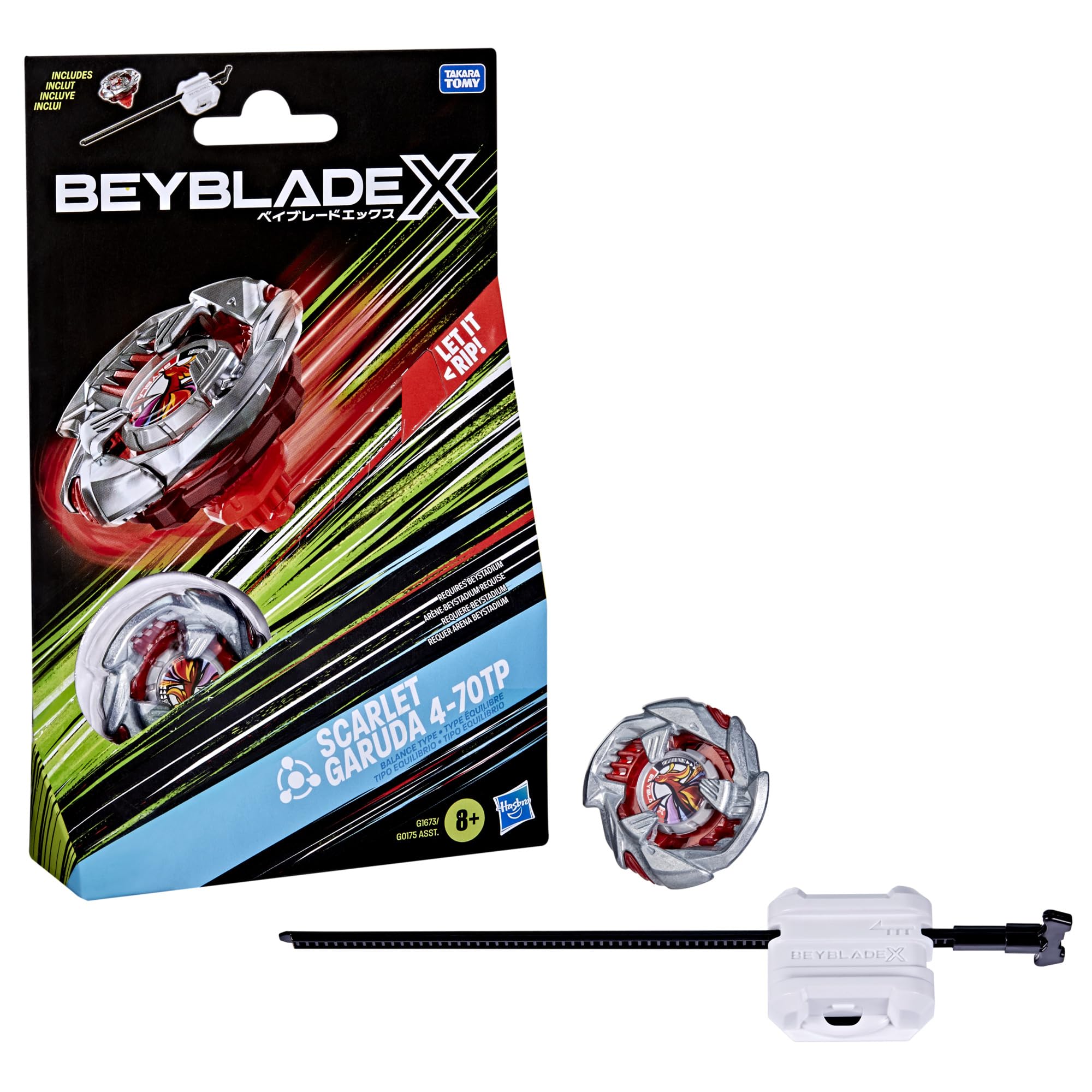 Beyblade X Scarlet Garuda top with balance blade ready for competitive battles.