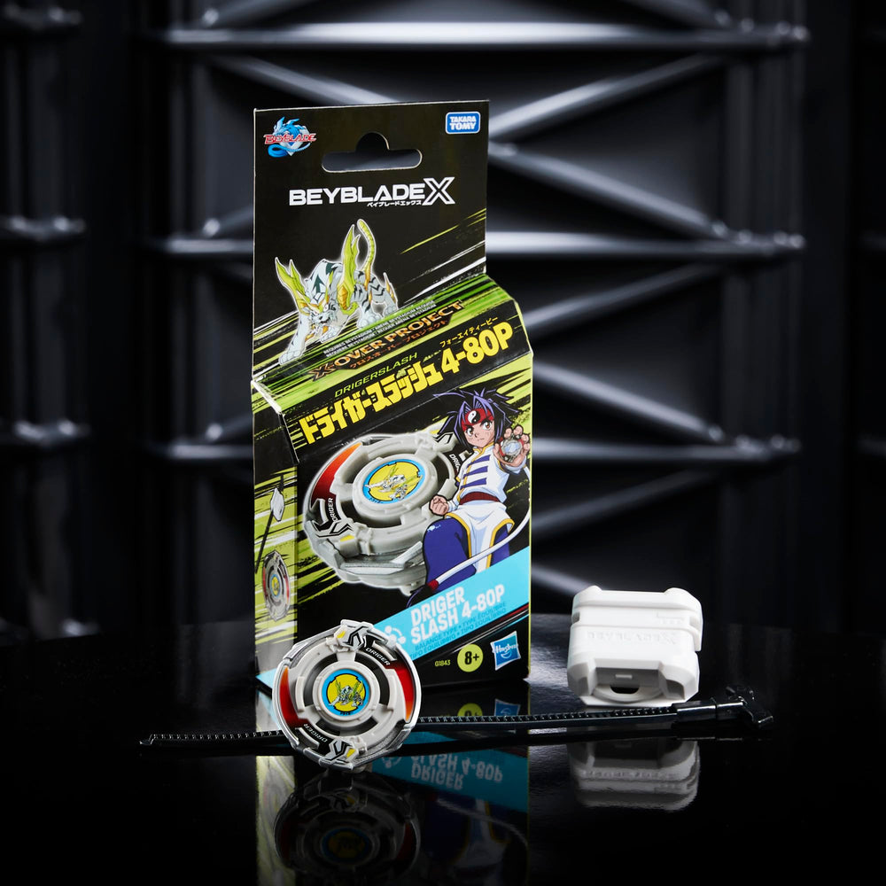 Beyblade X starter pack featuring fan-favorite tops for reconfigurable clashes.