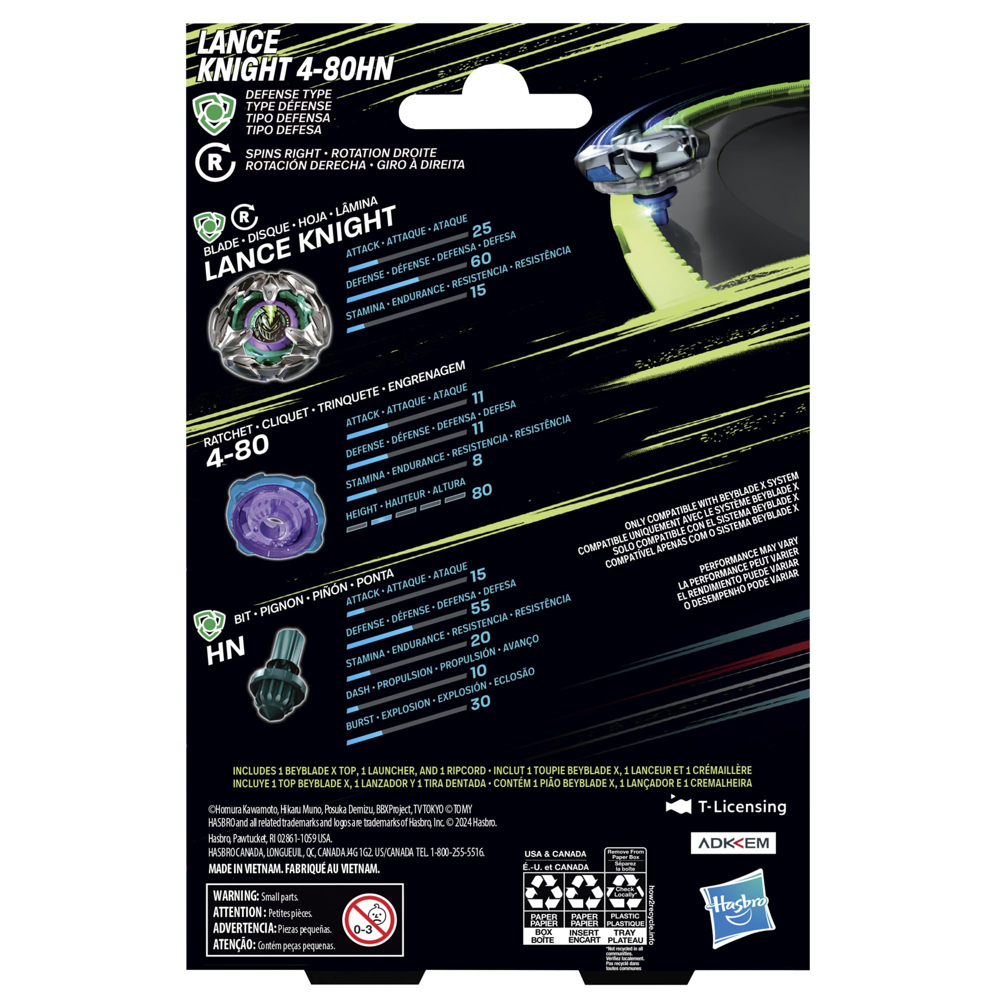 Beyblade X starter pack on display showing interchangeable parts and launch action