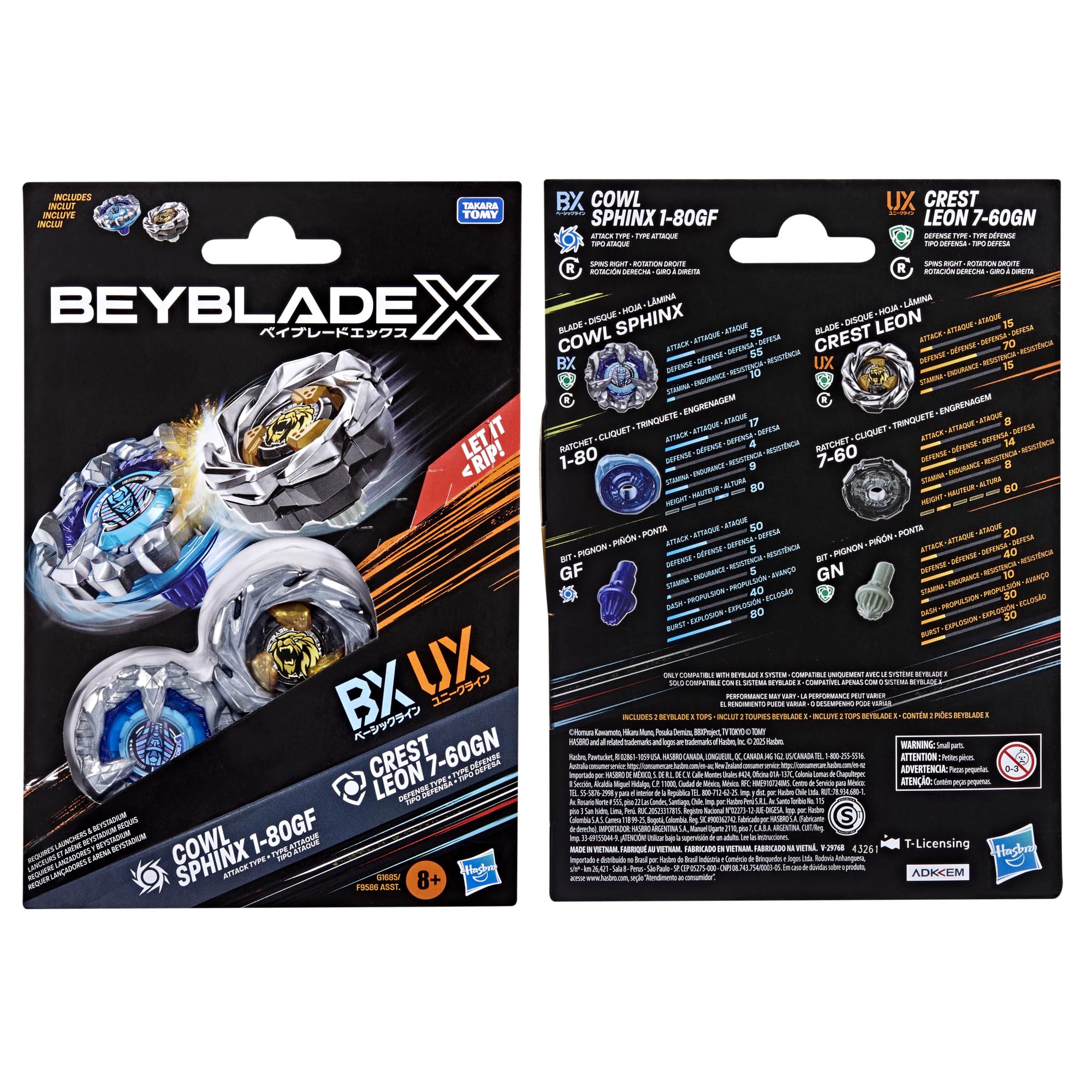 Authentic Takara Tomy Beyblade X die-cast tops for premium battles.