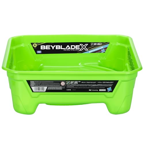 Beyblade X top on arena rail delivering dramatic action and impacts.
