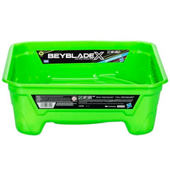 Beyblade X top on arena rail delivering dramatic action and impacts.