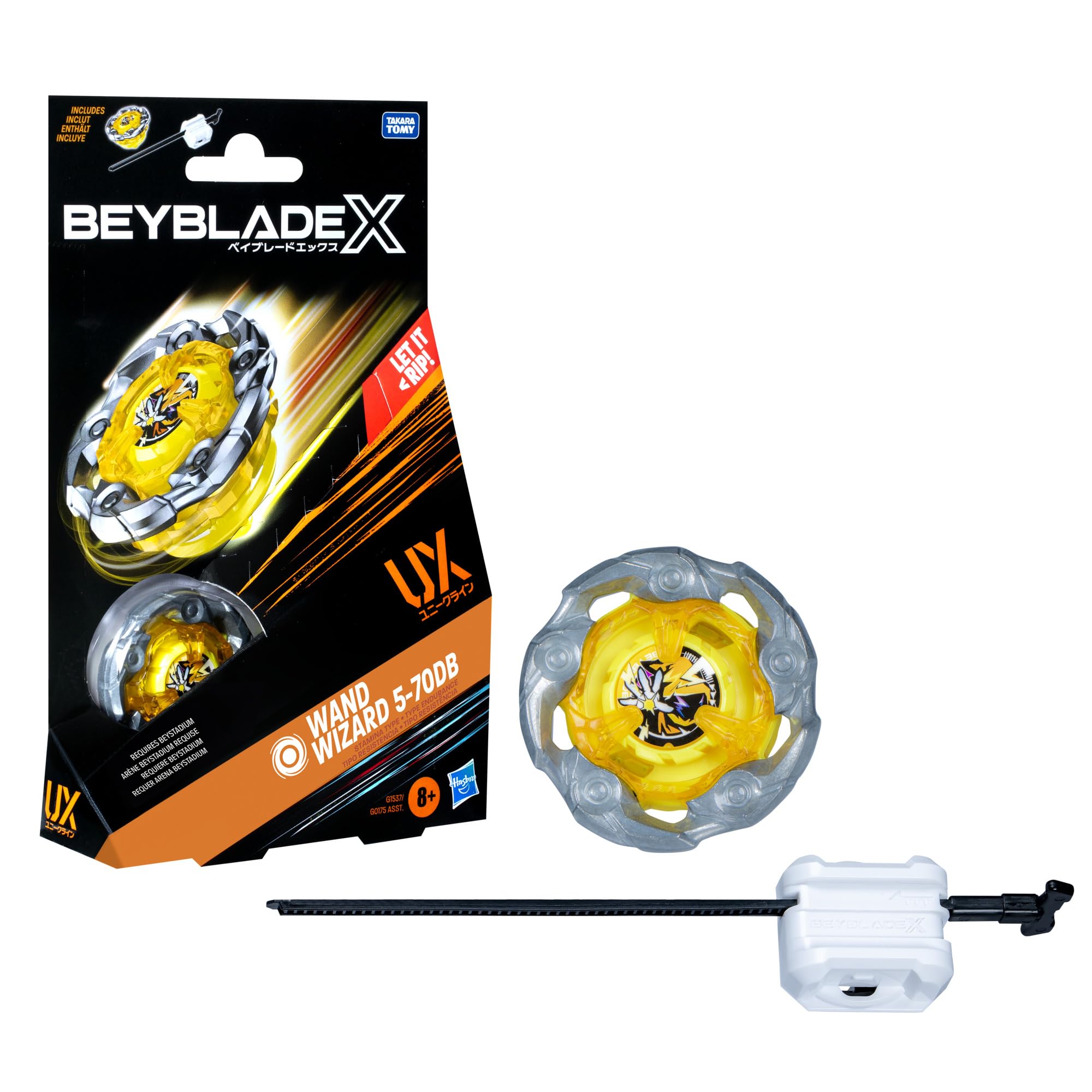 Beyblade X Wand Wizard 5-70DB UX top in action for durable, high-speed battles.