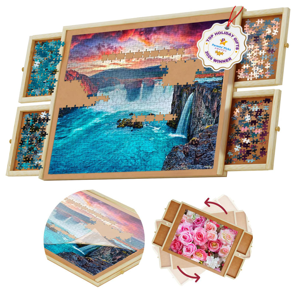 Beyond Innoventions 1000-piece puzzle board top view offers a wide workspace for large puzzles.