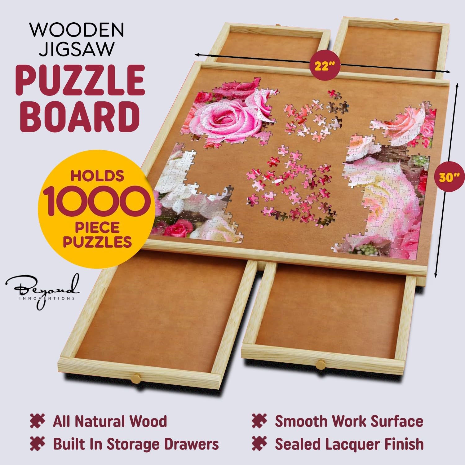 Beyond Innoventions natural lacquered wood finish combines durability with an elegant touch.