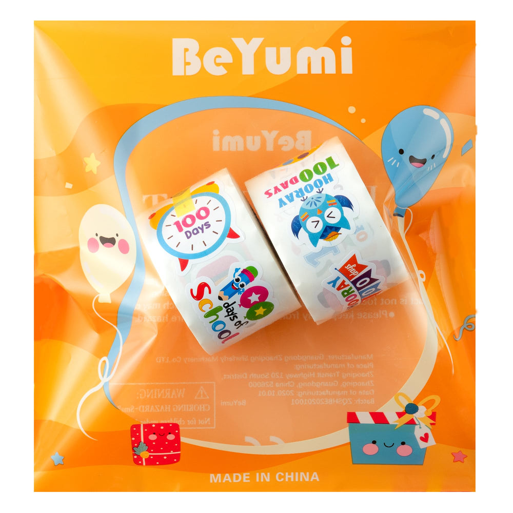 BeYumi stickers used as party decor for the 100th day