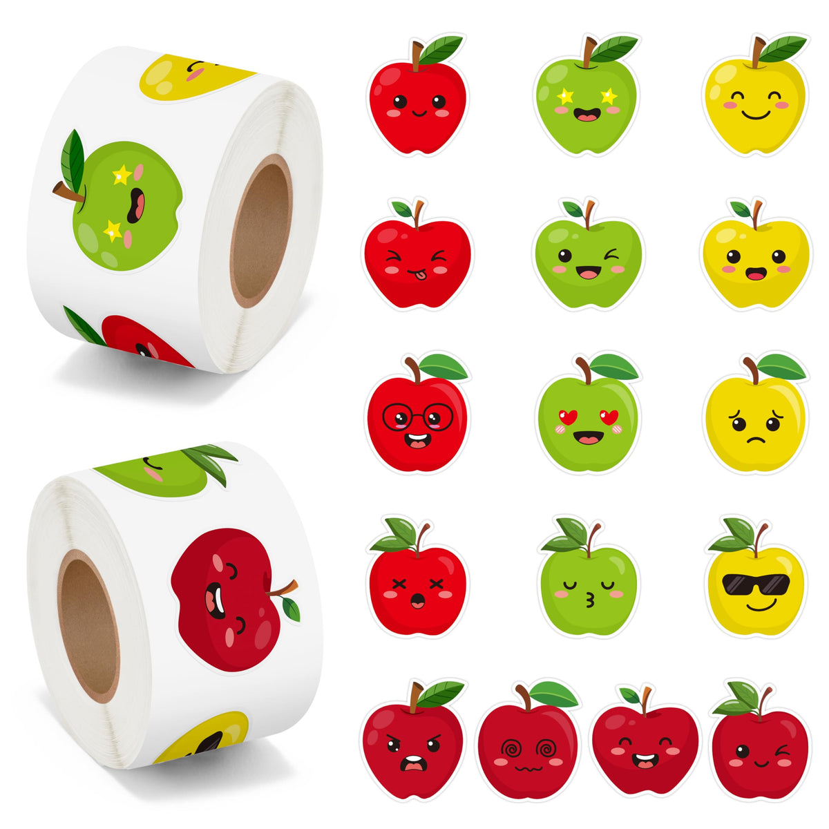 BeYumi apple reward roll stickers two-roll set with assorted expressions motivating kids