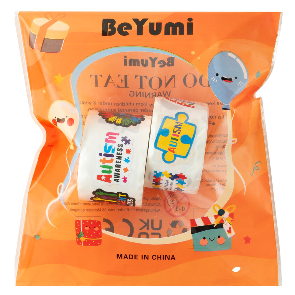 BeYumi autism awareness roll sticker on luggage for travel.
