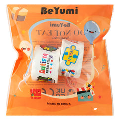 BeYumi autism awareness roll sticker on luggage for travel.