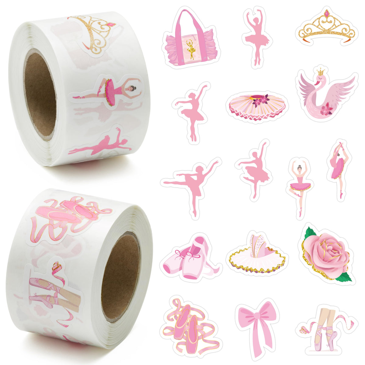 BeYumi ballet stickers in pink-gold tones decorate laptops and notebooks with a glossy finish.