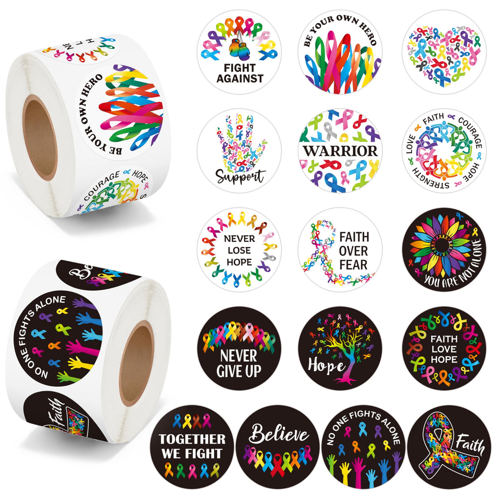 BeYumi Cancer Awareness Roll Stickers two roll collection for laptops and water bottles, to show support.
