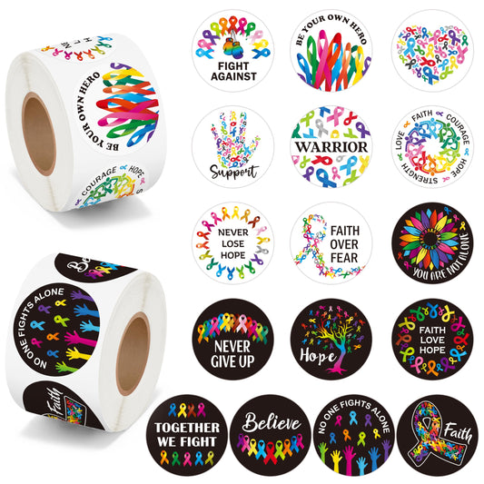 BeYumi Cancer Awareness Roll Stickers two roll collection for laptops and water bottles, to show support.