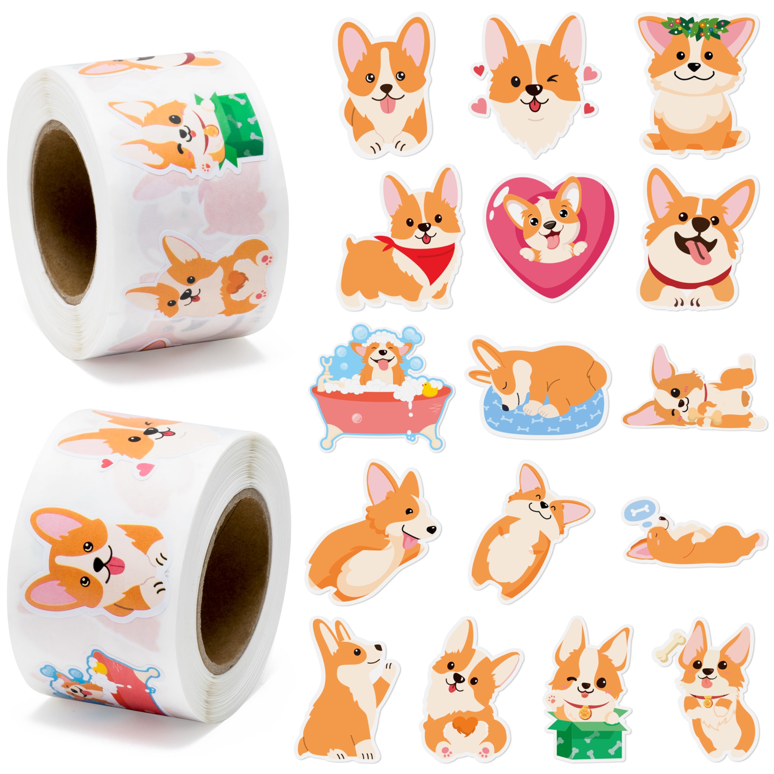 BeYumi Corgi roll stickers two-roll set for cars and laptops, high durability and fun designs