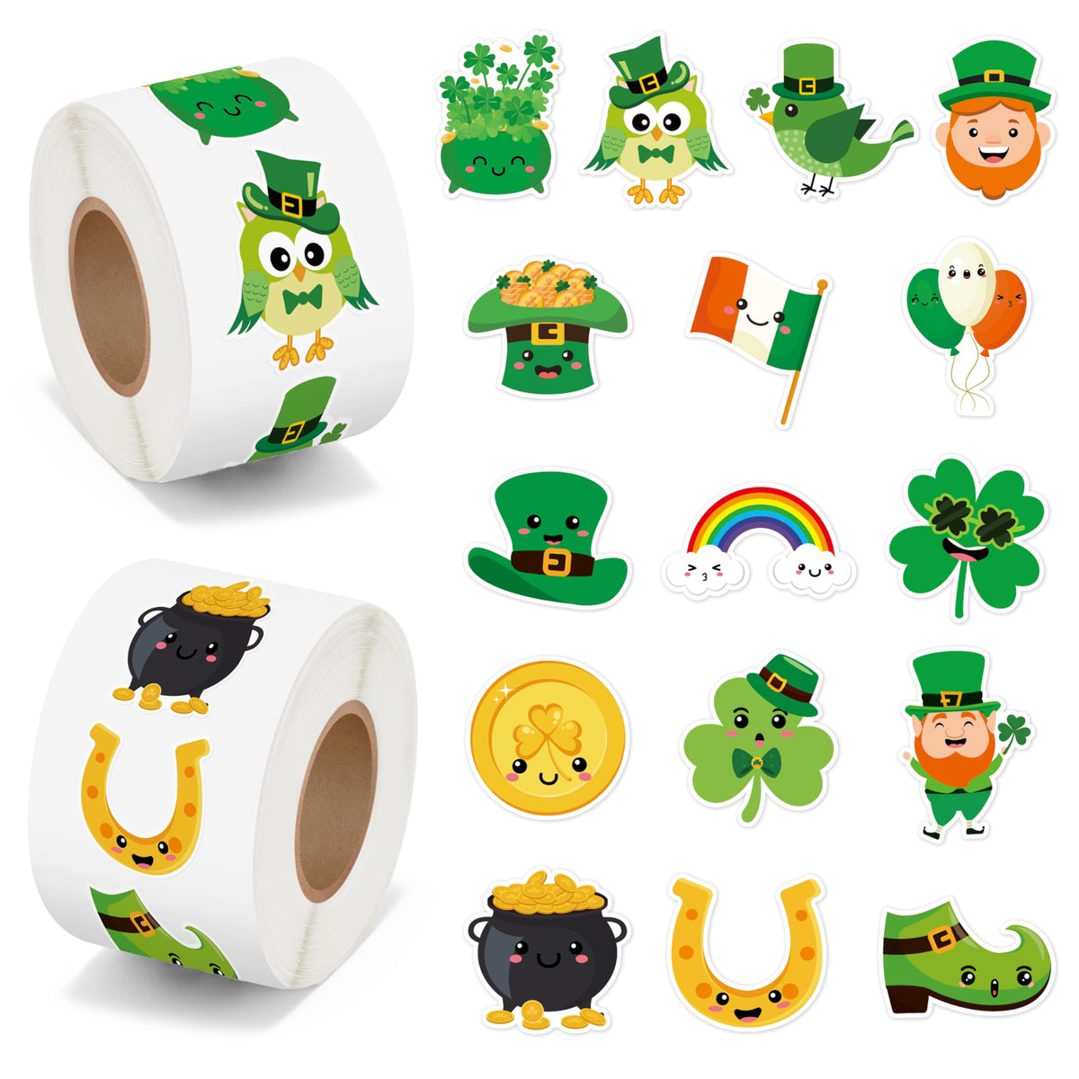 BeYumi shamrock sticker roll with vibrant greens for festive crafts on laptops