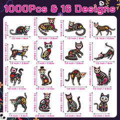 BeYumi Skeleton Cat Roll Stickers, diverse poses, great for festive walls and bottle decorations.