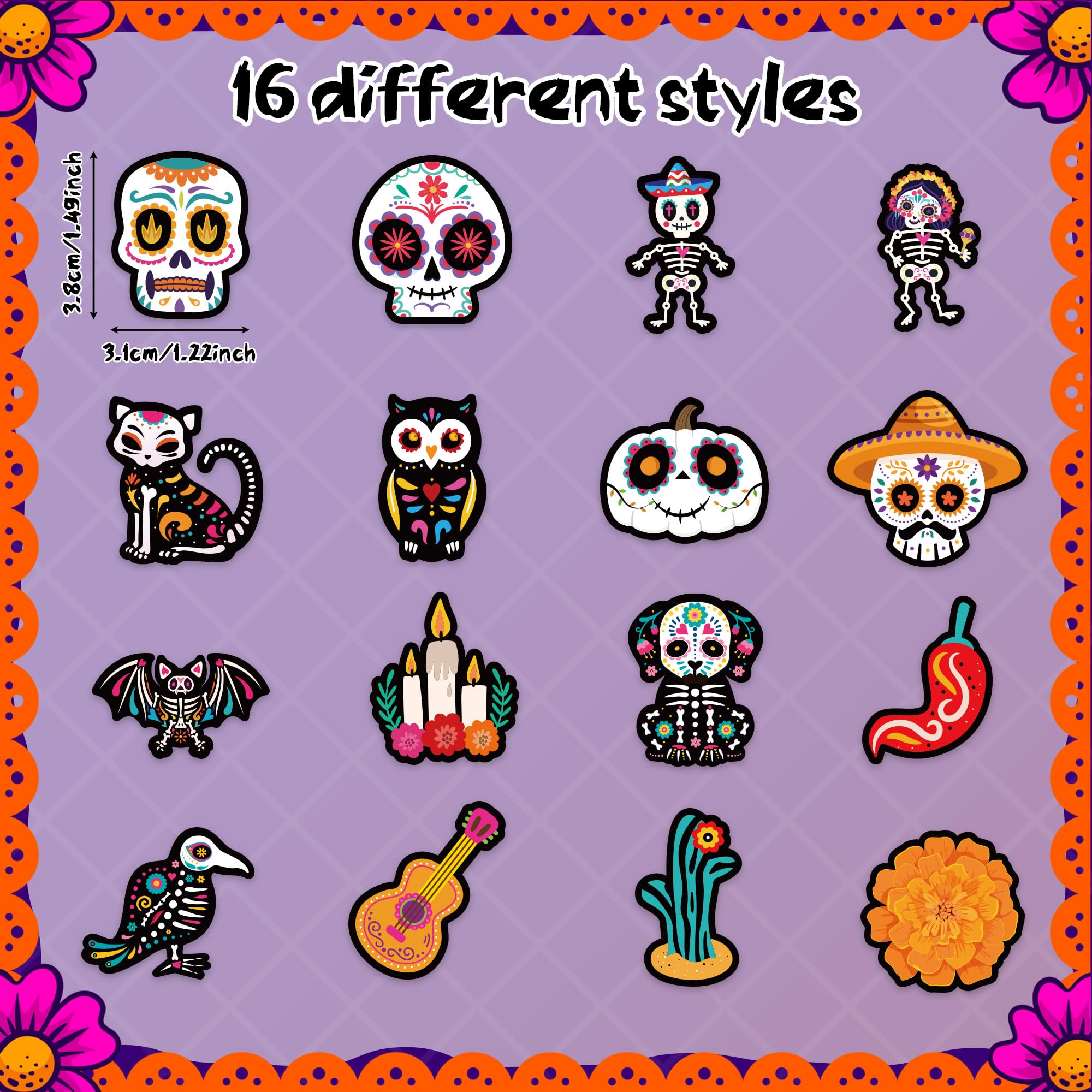 BeYumi day-of-the-dead sugar skulls vinyl decals add color to luggage with durable vinyl