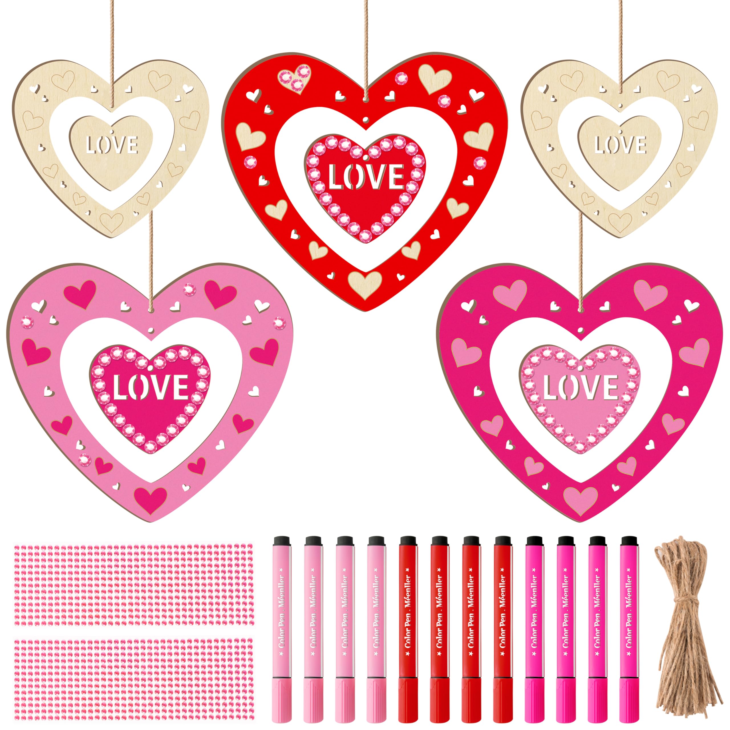 BeYumi DIY wooden heart kit contents with pens and gems for kids crafts