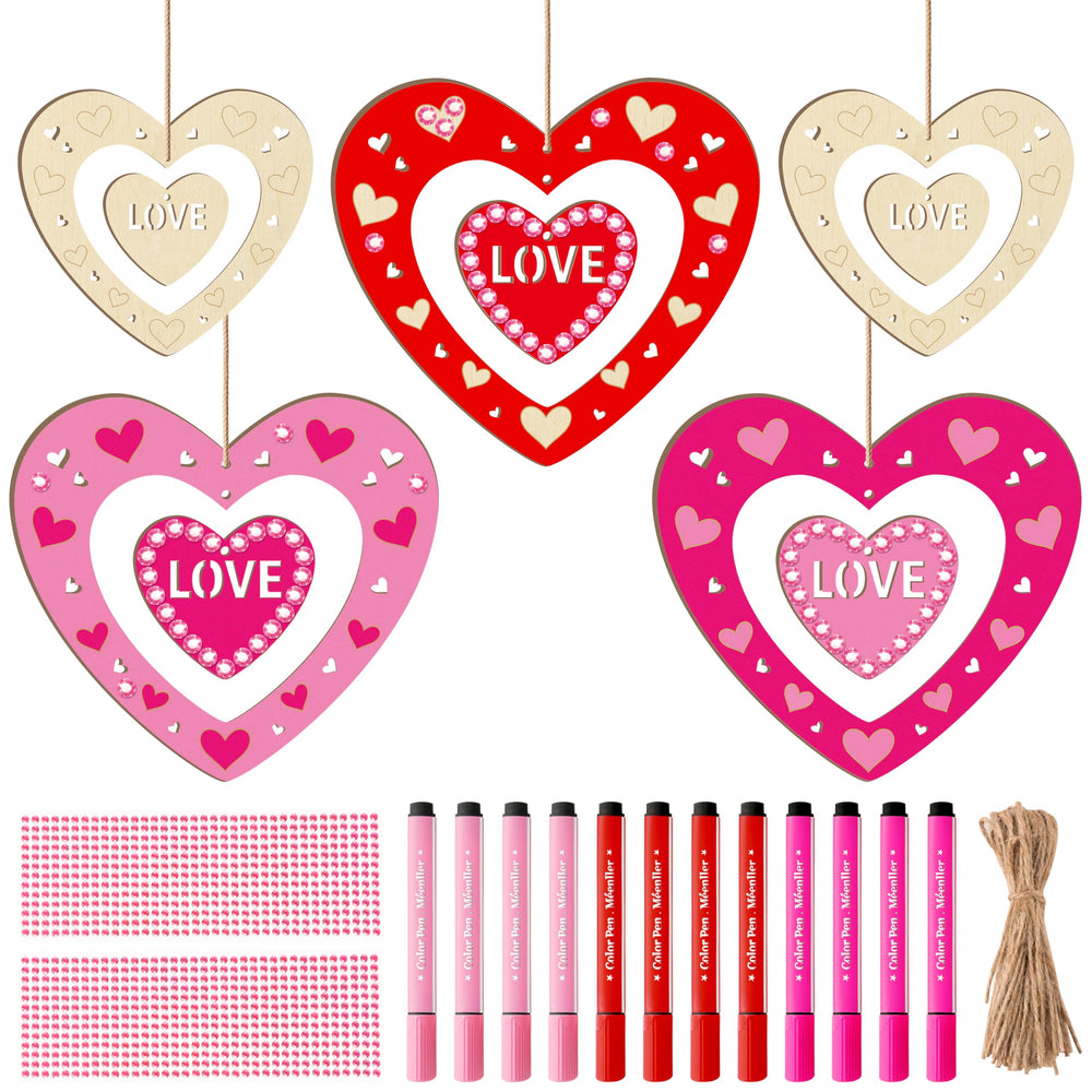BeYumi DIY wooden heart kit contents with pens and gems for kids crafts