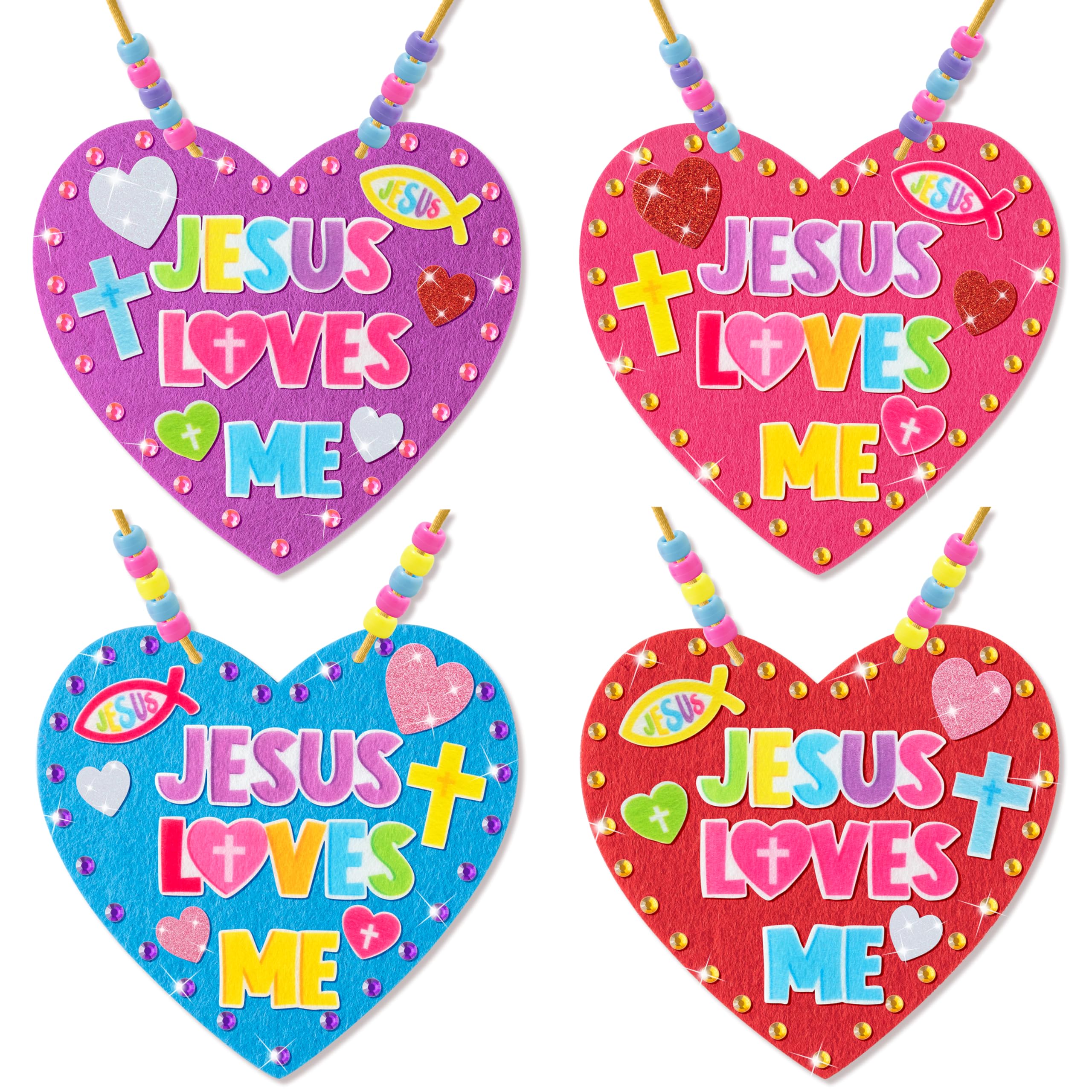 BeYumi Easter Necklace Kit with heart felt pendants for creative faith-based crafts.
