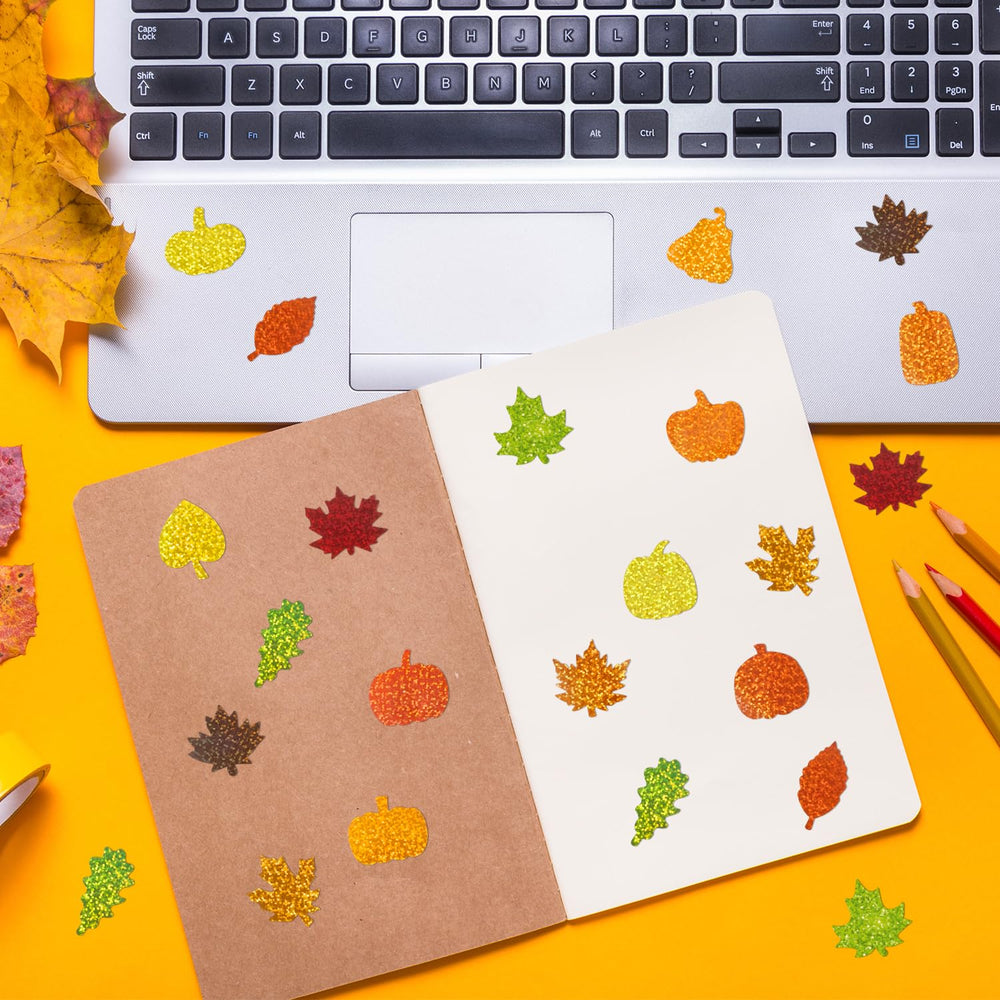 BeYumi fall pumpkin leaves roll2 closeup reveals laser sparkle on envelopes