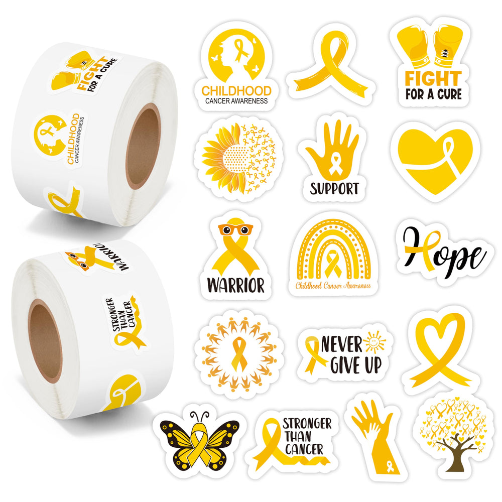 BeYumi gold ribbon sticker design for laptops boosts visibility at school events.