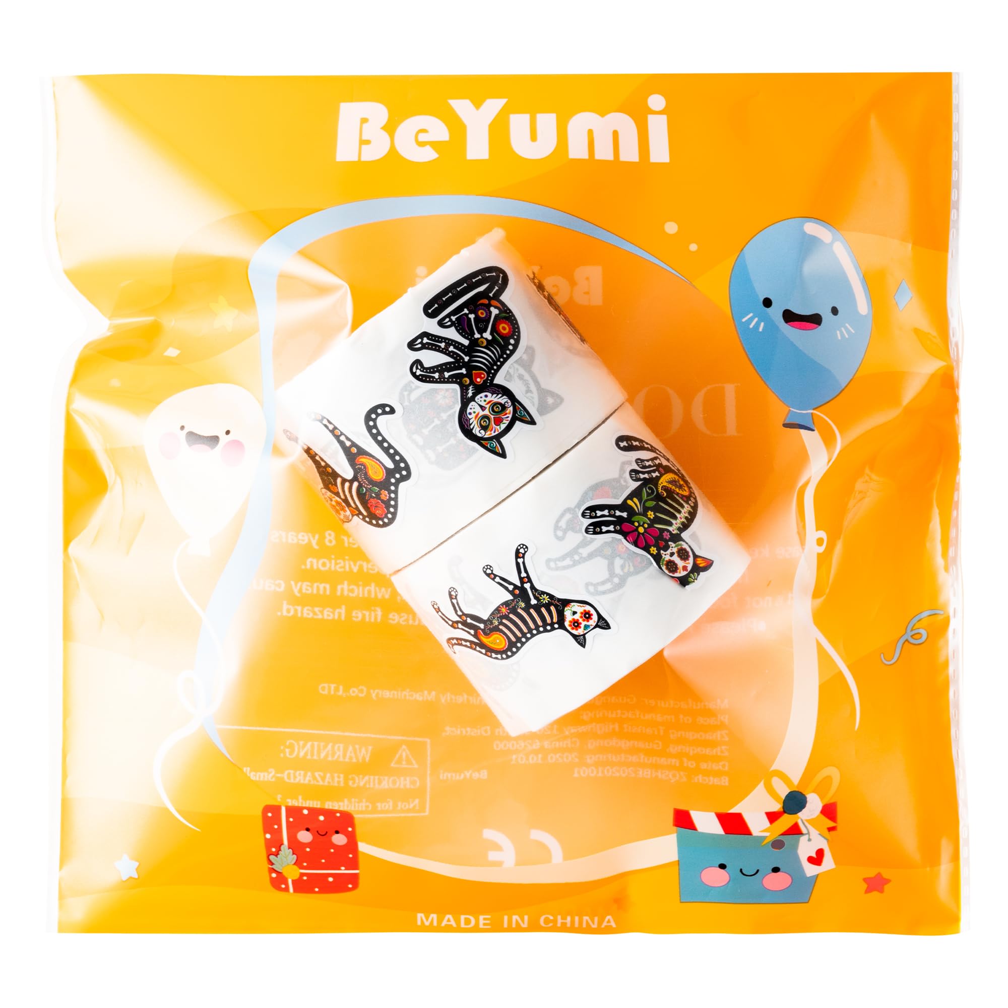 BeYumi Day of the Dead stickers brighten bottles and treat boxes with charm.