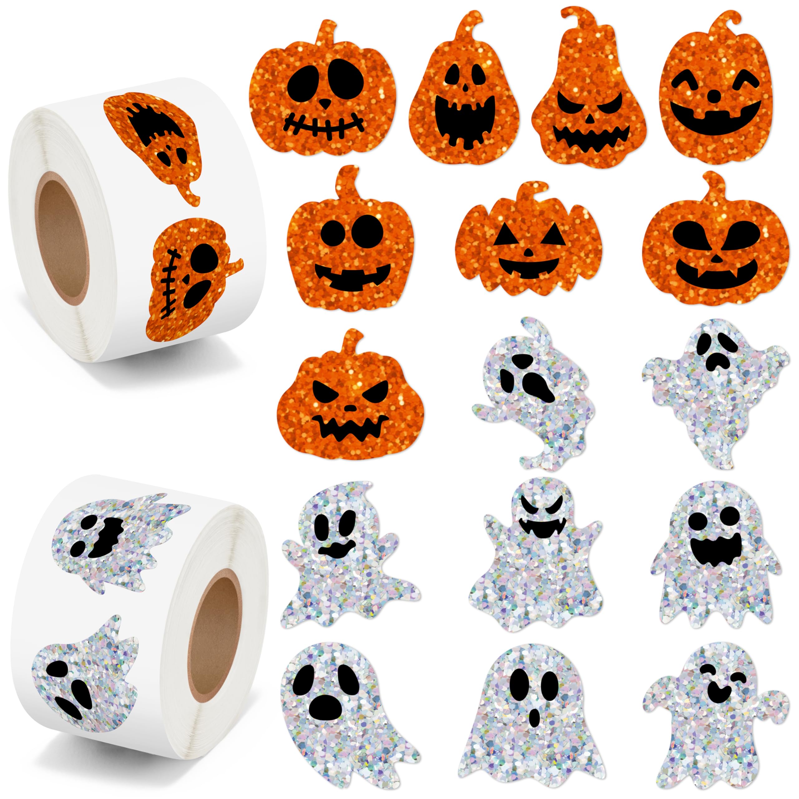 BeYumi Halloween pumpkin ghost sticker on laptop showing holographic shimmer