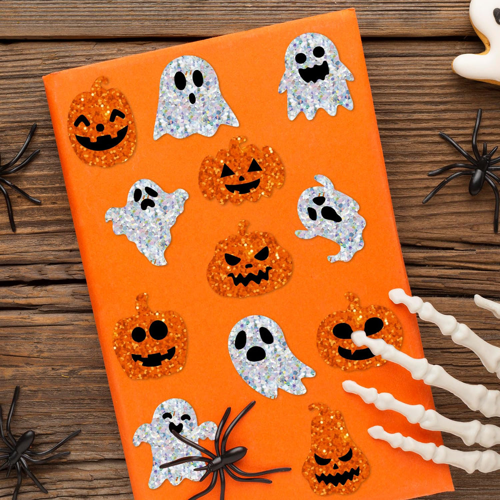 BeYumi pumpkin ghost holographic sticker on envelope for gift wrapping sparkle