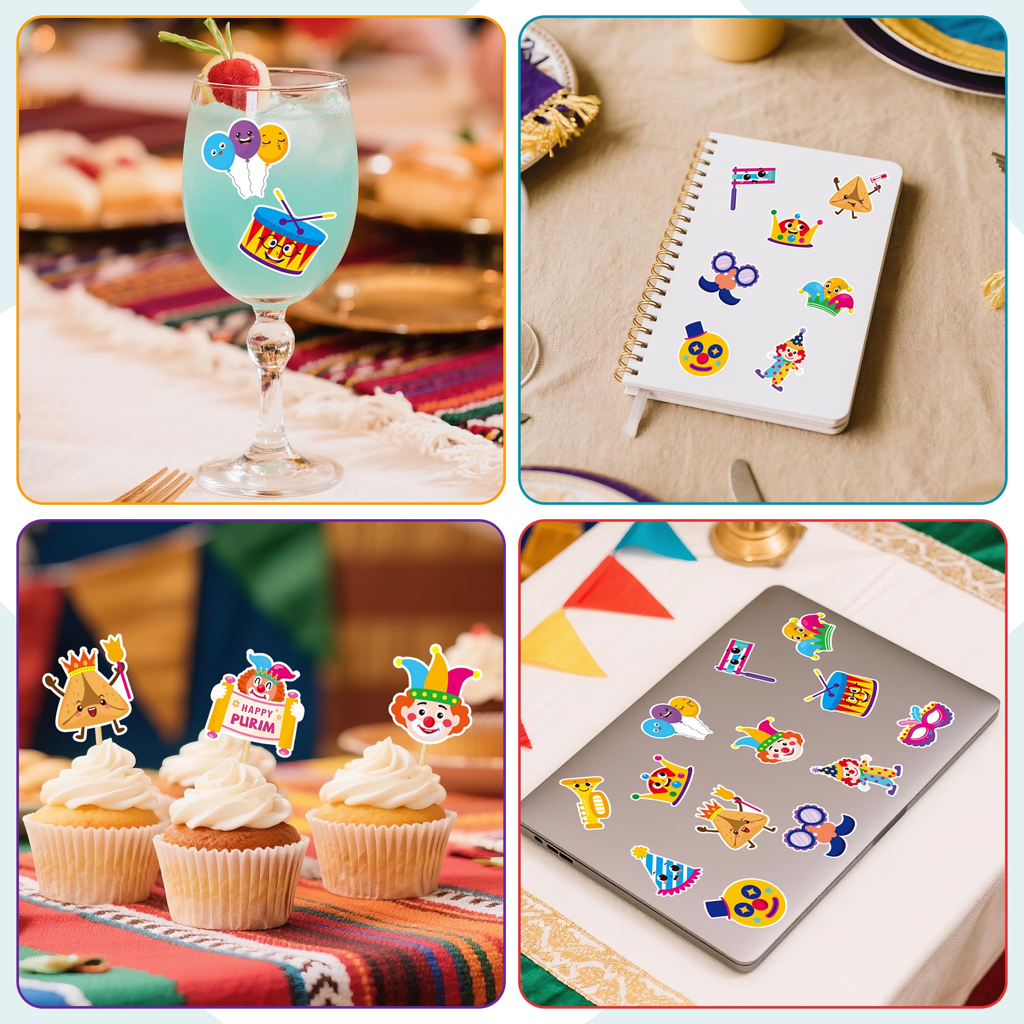 BeYumi Purim decorative stickers enhance scrapbooks and gift wrap.