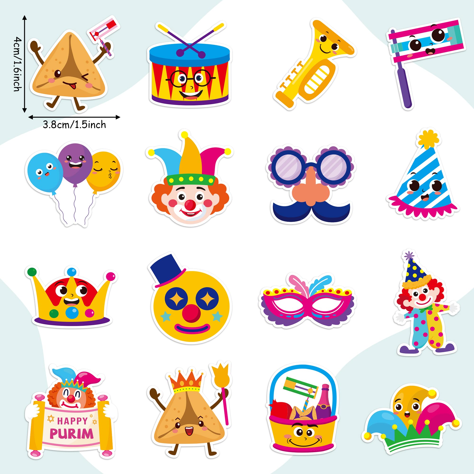 BeYumi Happy Purim sticker roll 2 adds color to invitations and crafts.