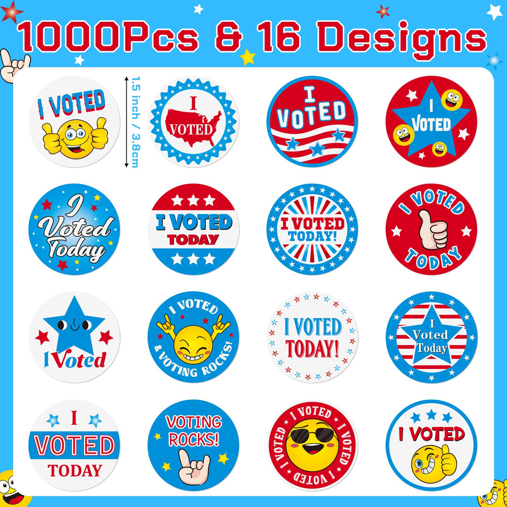 BeYumi I Voted Today stickers feature 16 designs for versatile campaigns.