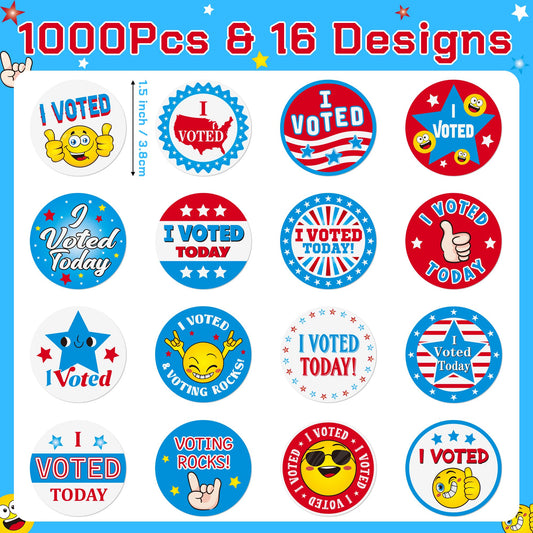 BeYumi I Voted Today stickers feature 16 designs for versatile campaigns.