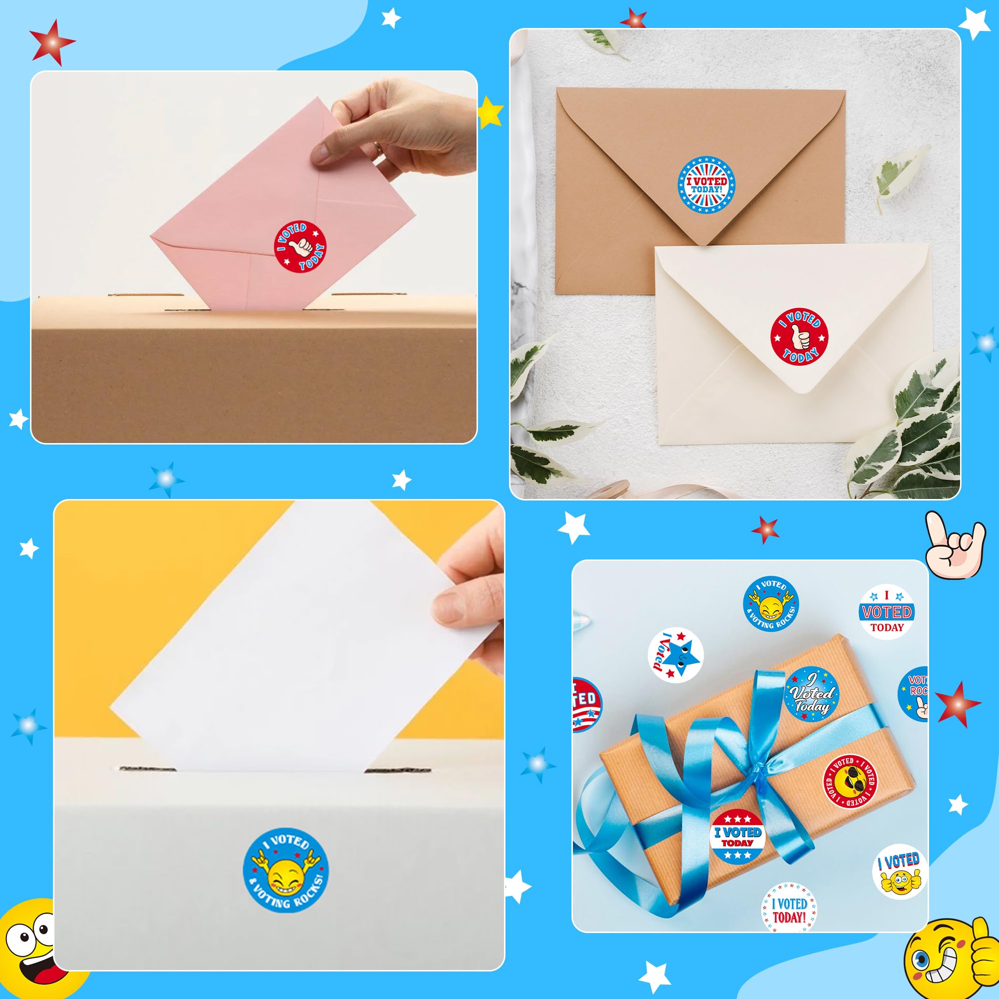 BeYumi I Voted Today stickers use patriotic colors to celebrate participation.