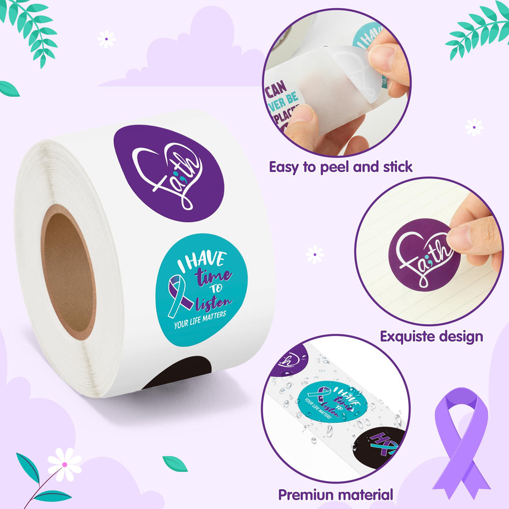 BeYumi laptop sticker with teal-purple ribbon for daily awareness reminders