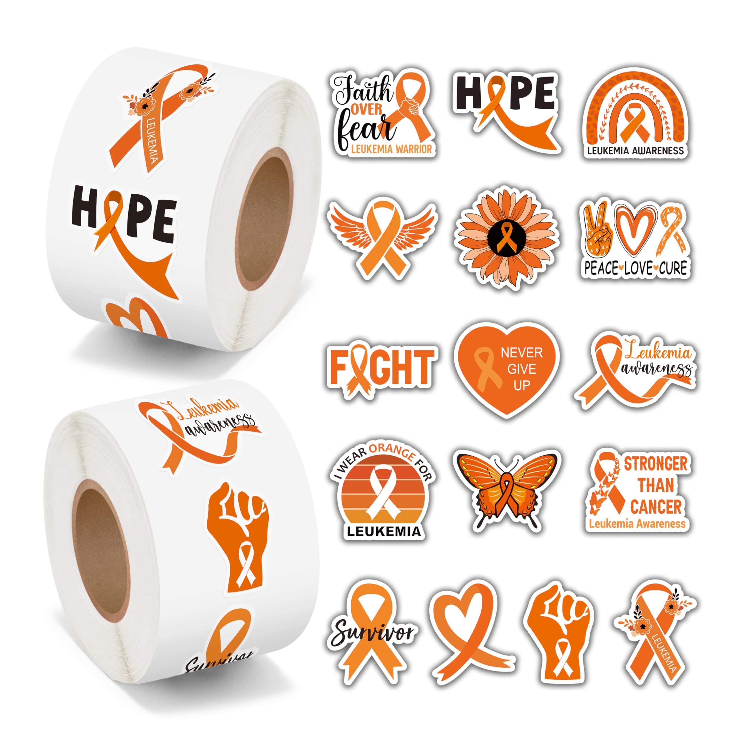 BeYumi leukemia orange sticker ribbon design for awareness campaigns and events.