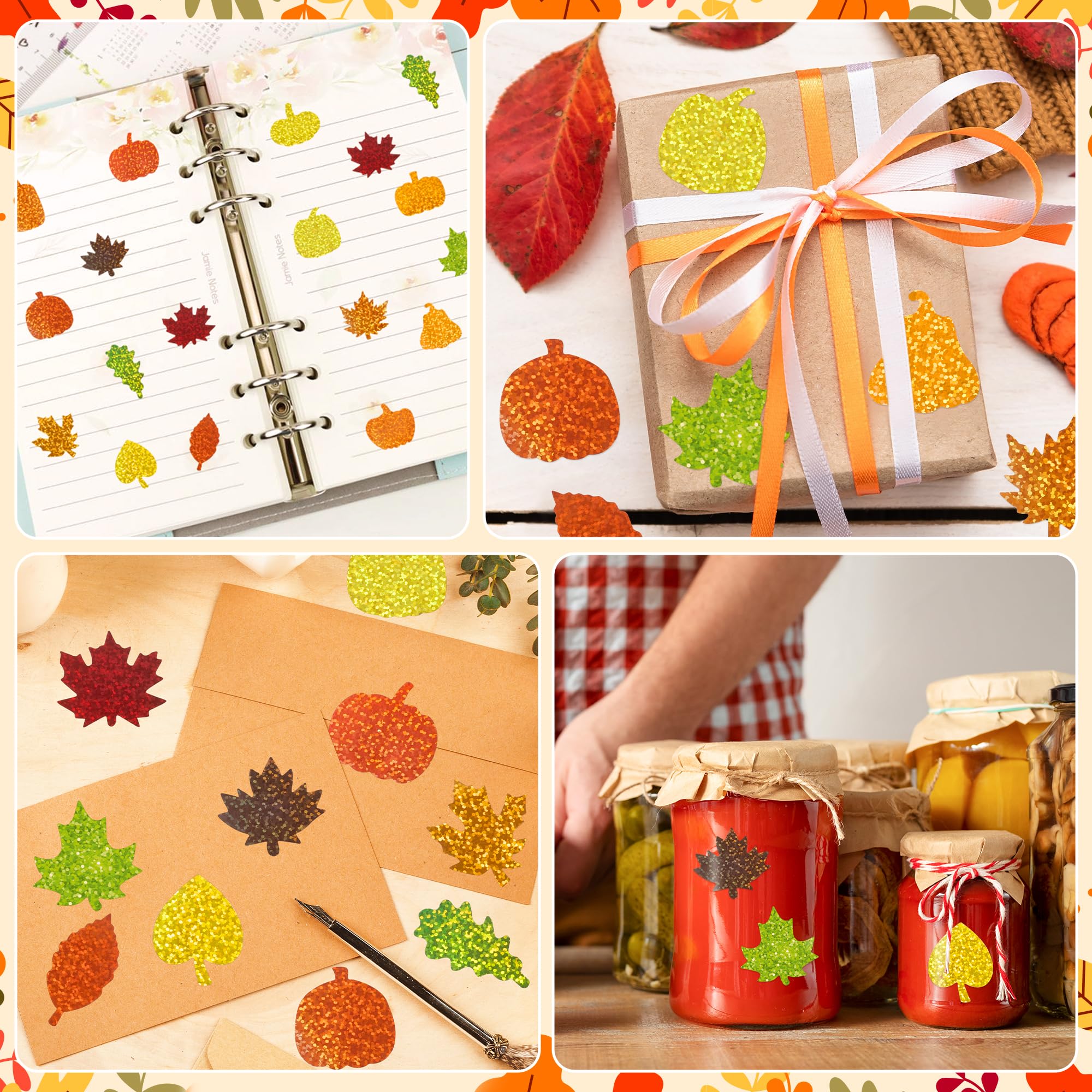 BeYumi maple leaf stickers shimmer on laptops, water bottles, and planners