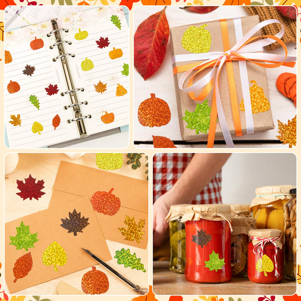 BeYumi maple leaf stickers shimmer on laptops, water bottles, and planners