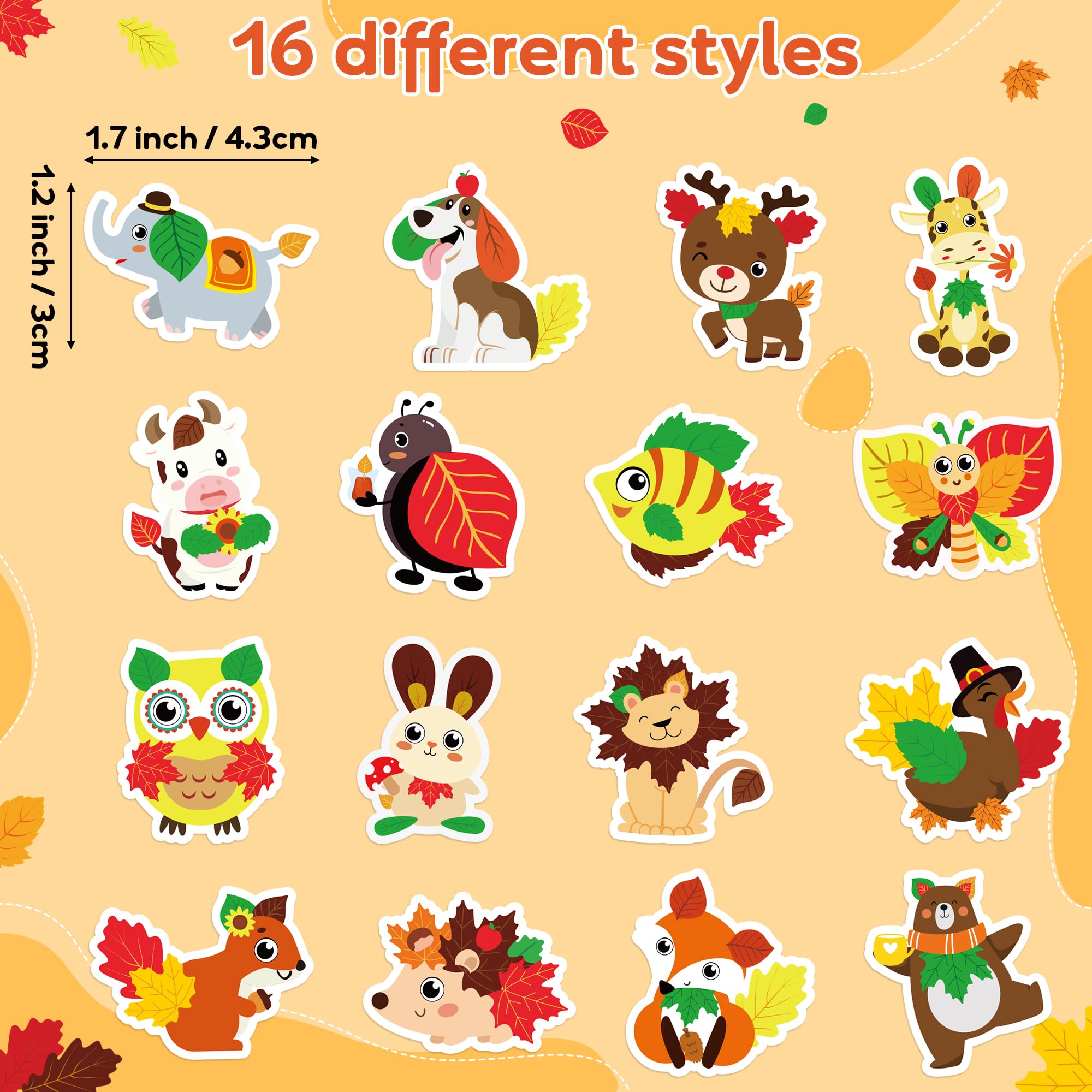 BeYumi Maple Leaves Animals Stickers roll 2 – 16 patterns for fall classroom activities