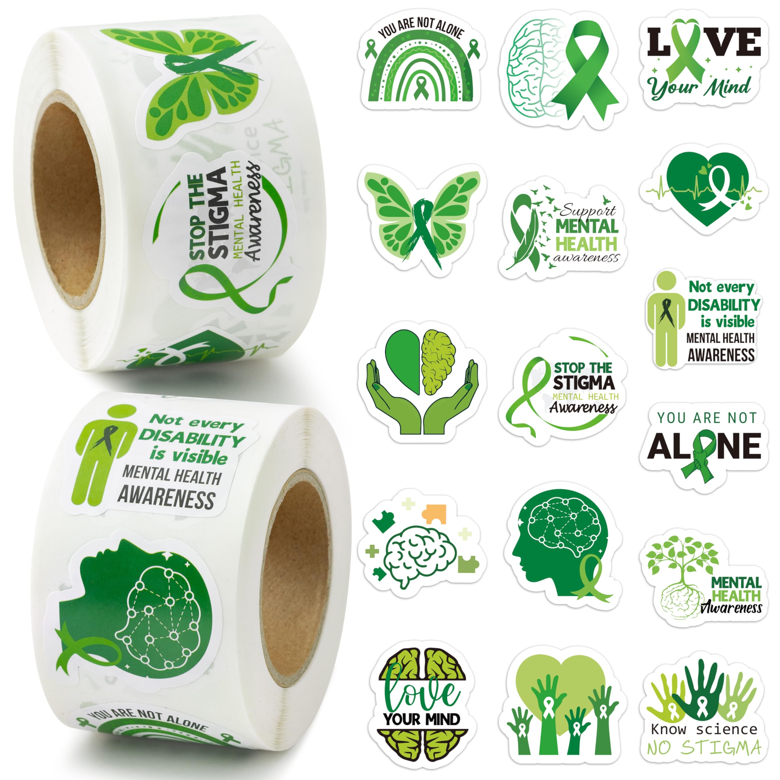 BeYumi mental health stickers with green ribbon for laptop decoration and awareness