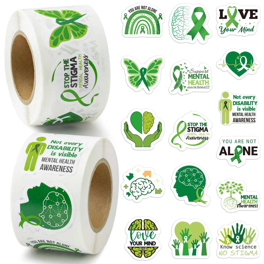 BeYumi mental health stickers with green ribbon for laptop decoration and awareness