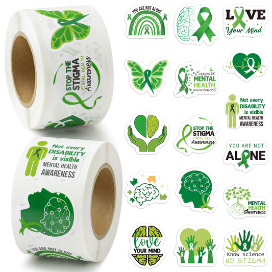 BeYumi mental health stickers with green ribbon for laptop decoration and awareness