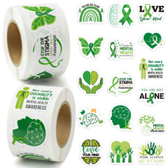 BeYumi mental health stickers with green ribbon for laptop decoration and awareness