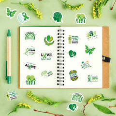 BeYumi green ribbon decals on envelopes and gifts for thoughtful messages