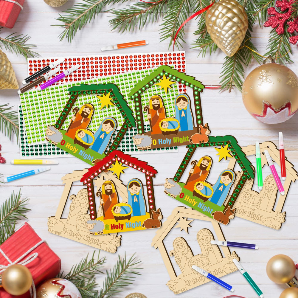BeYumi paint pens included for colorful personalization on each nativity house.