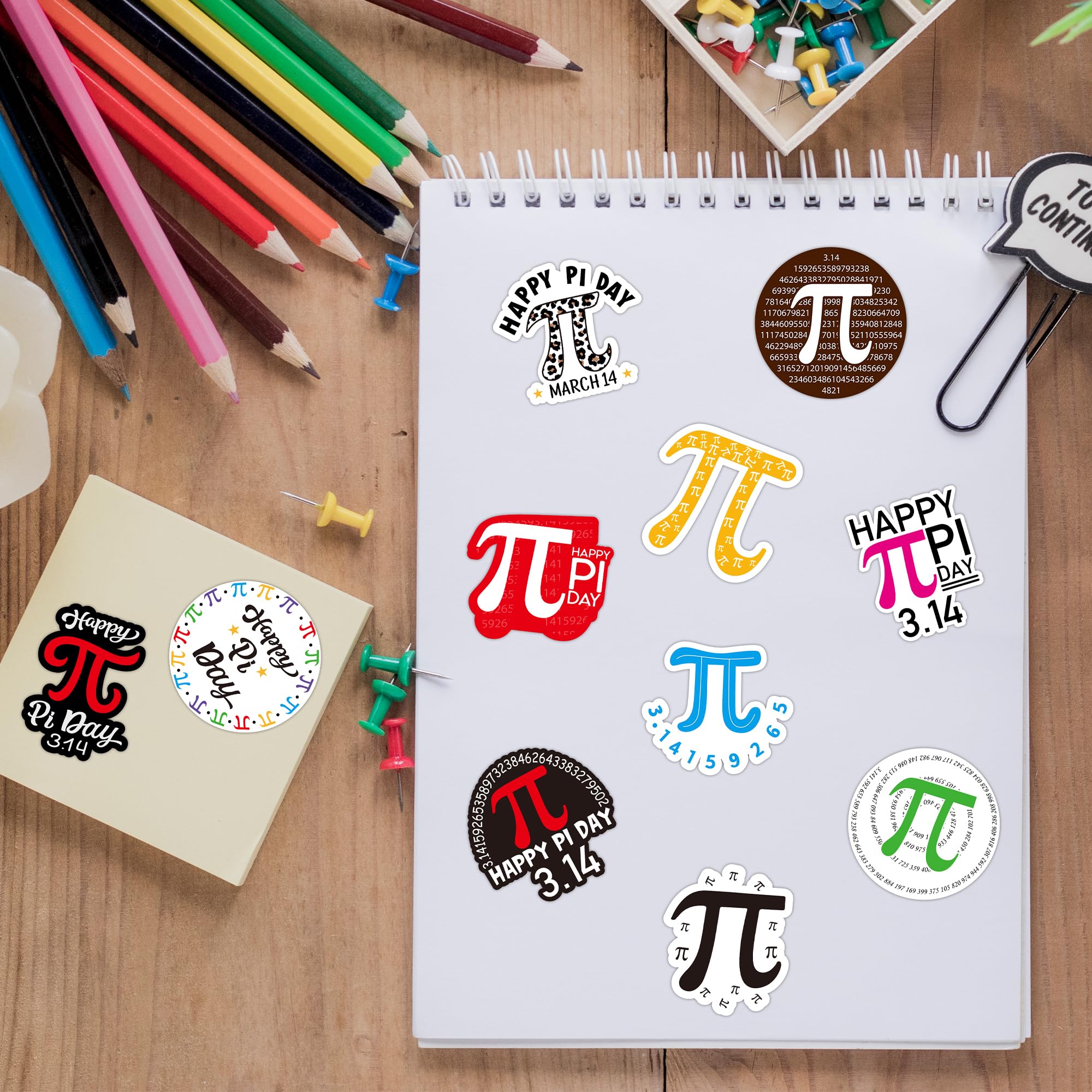 BeYumi Pi Day stickers roll 04 durable decals for notebooks and classrooms.