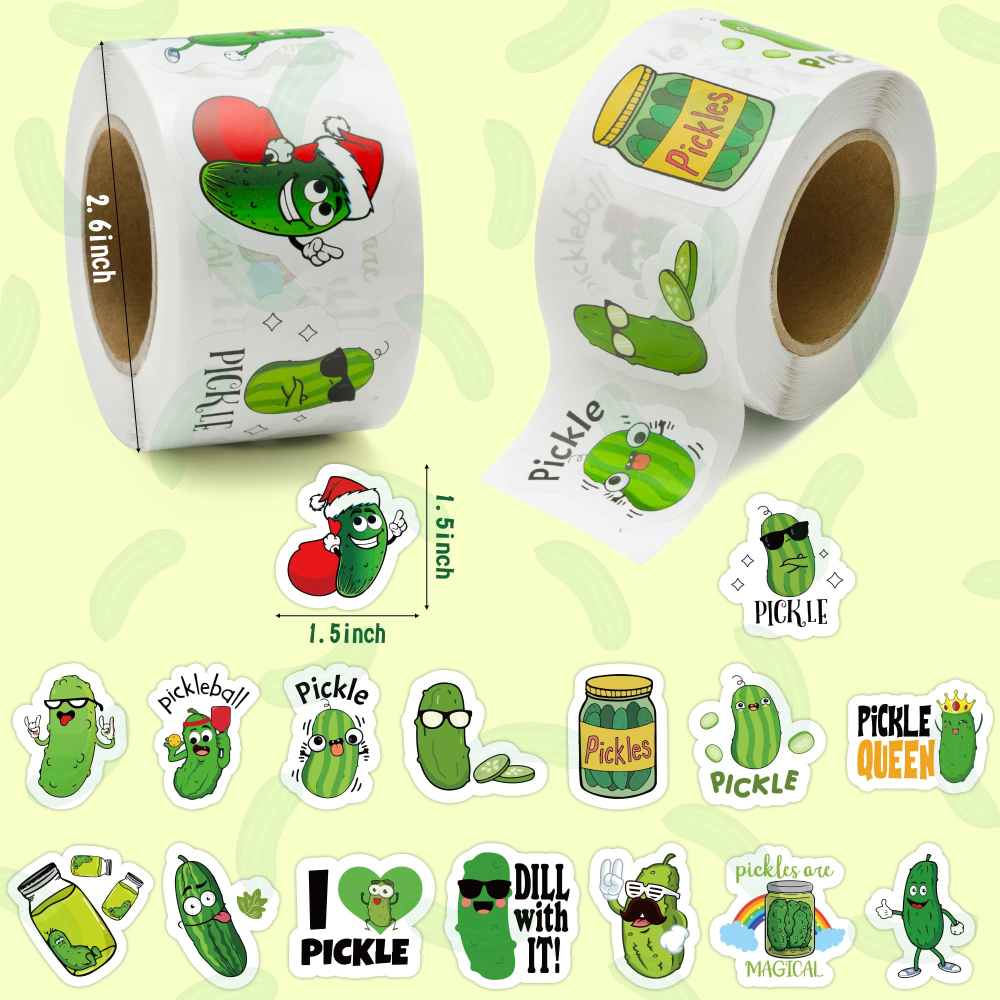 BeYumi pickle cartoon stickers close-up showing vivid colors and glossy finish