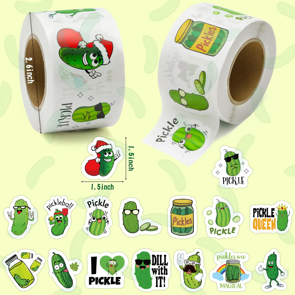BeYumi pickle cartoon stickers close-up showing vivid colors and glossy finish