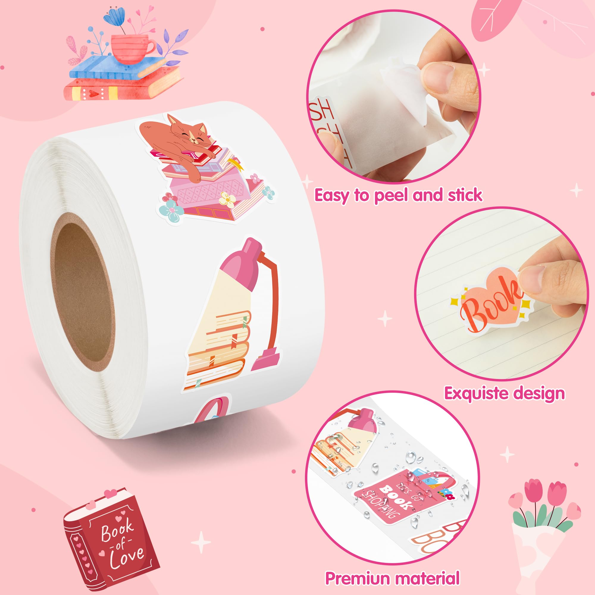 BeYumi pink bookish sticker roll on scrapbook preserves color and charm.