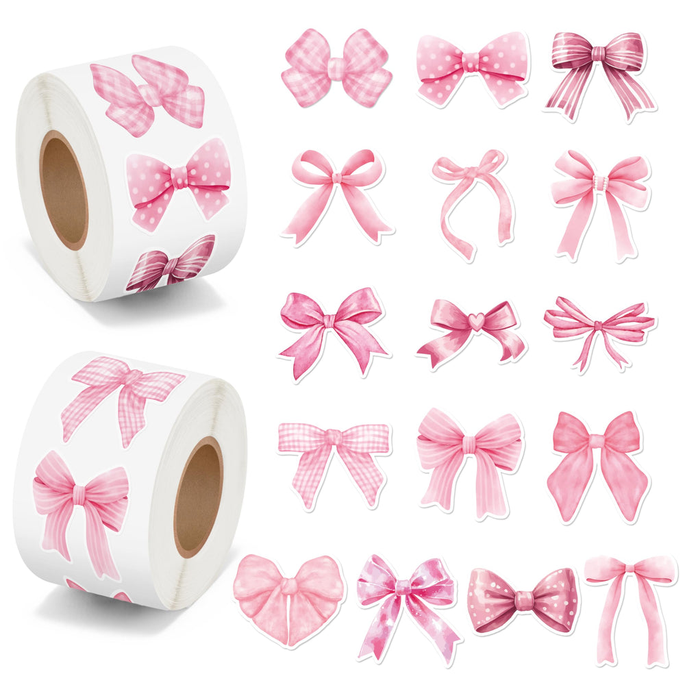 BeYumi Pink Bows sticker roll packaging with two rolls for versatile decorating on gifts, laptops, and more